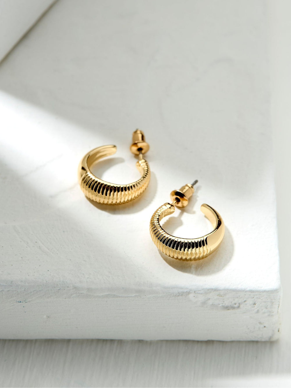 Gold Tone Textured Hoops Earrings
