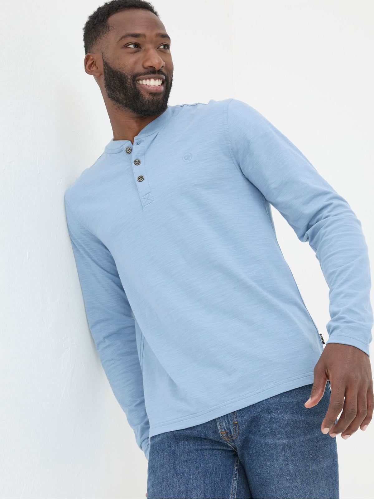 Woodside Light Blue Long Sleeve Henley T Shirt