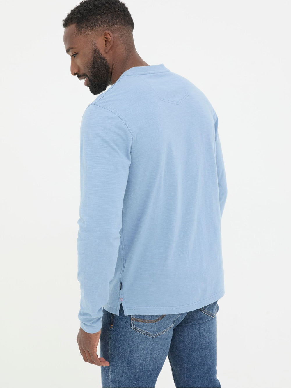 Woodside Light Blue Long Sleeve Henley T Shirt
