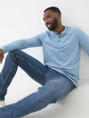 Woodside Light Blue Long Sleeve Henley T Shirt