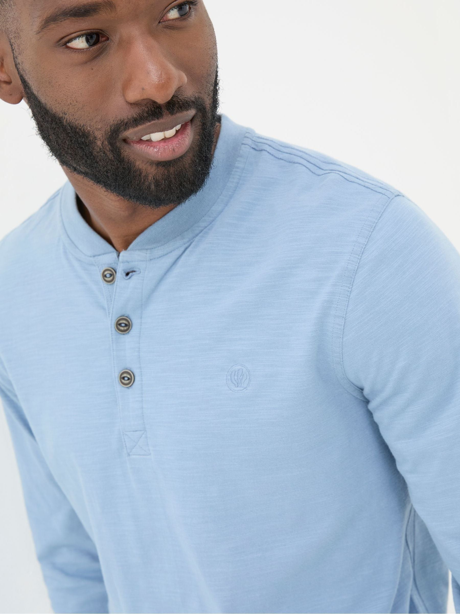 Woodside Light Blue Long Sleeve Henley T Shirt