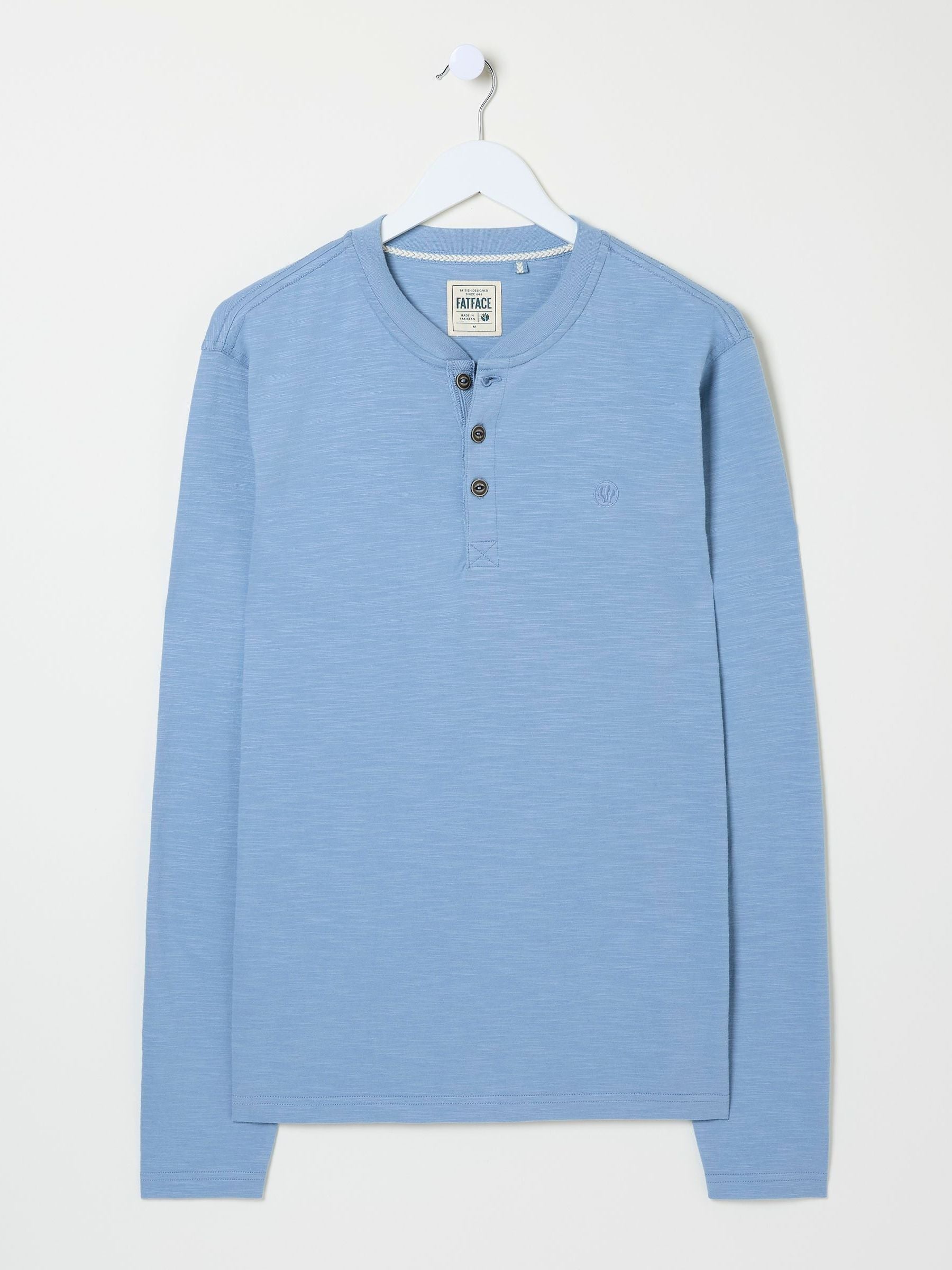 Woodside Light Blue Long Sleeve Henley T Shirt