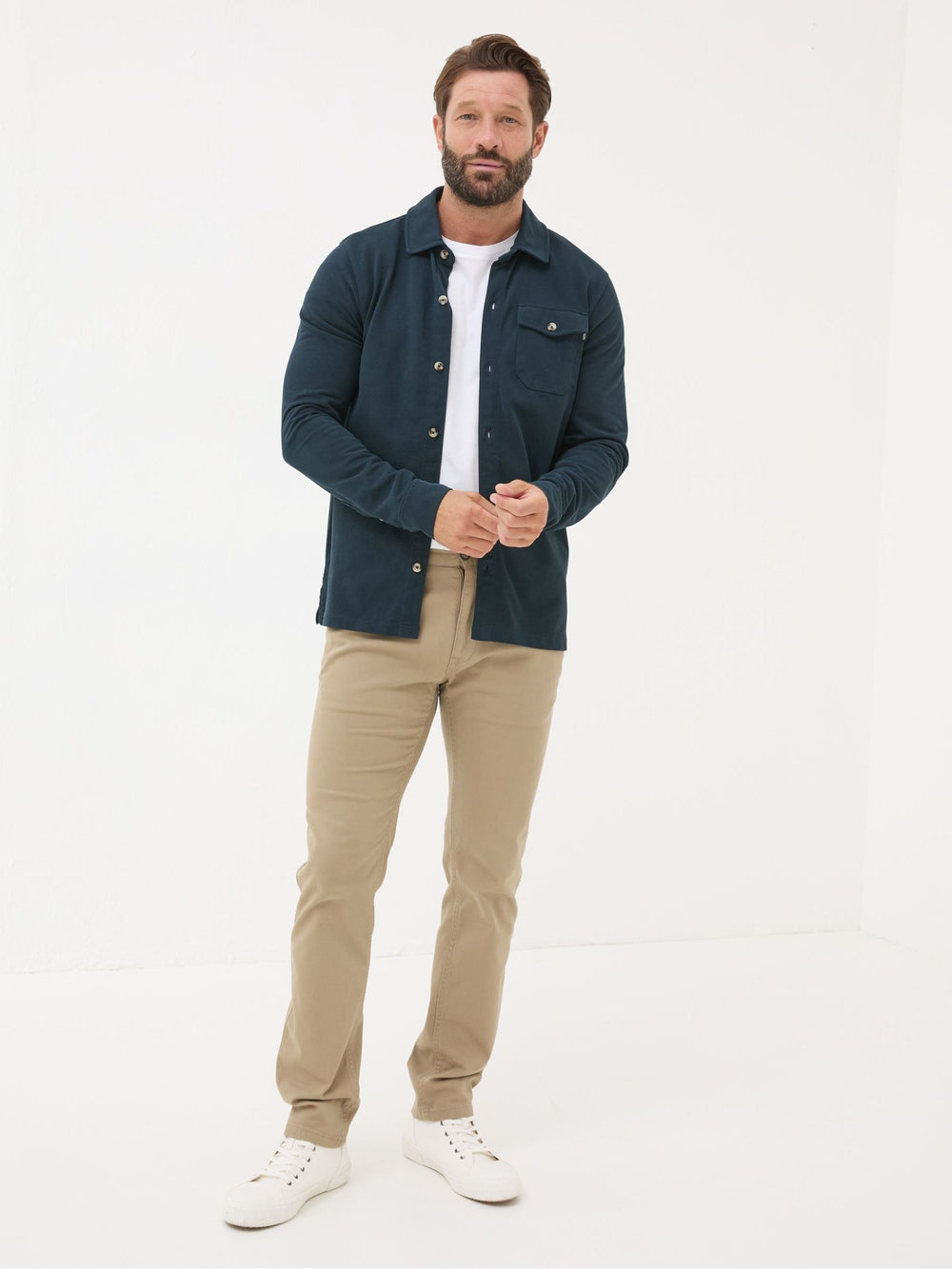 Navy Blue Long Sleeve Pique Shirt