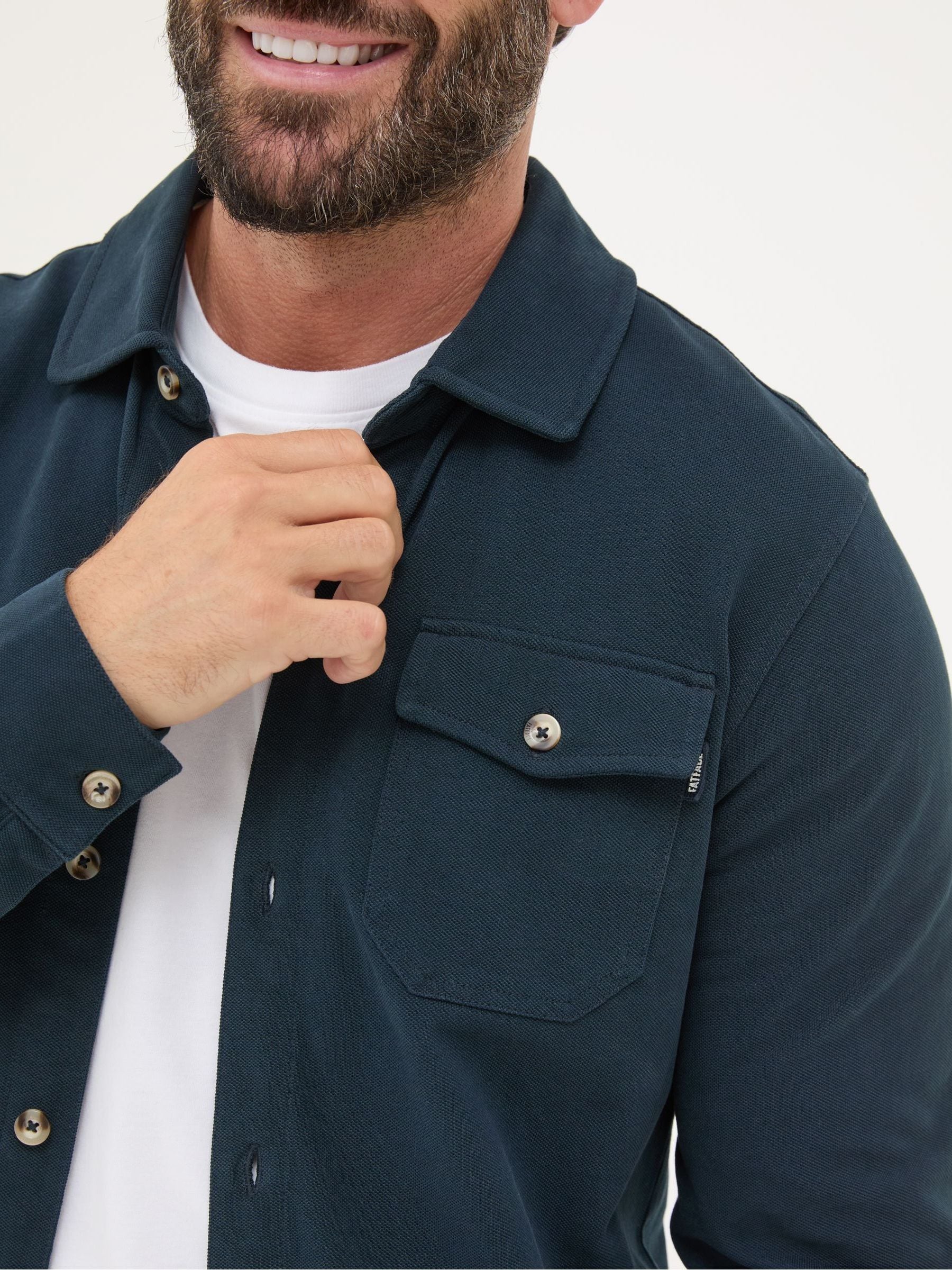 Navy Blue Long Sleeve Pique Shirt