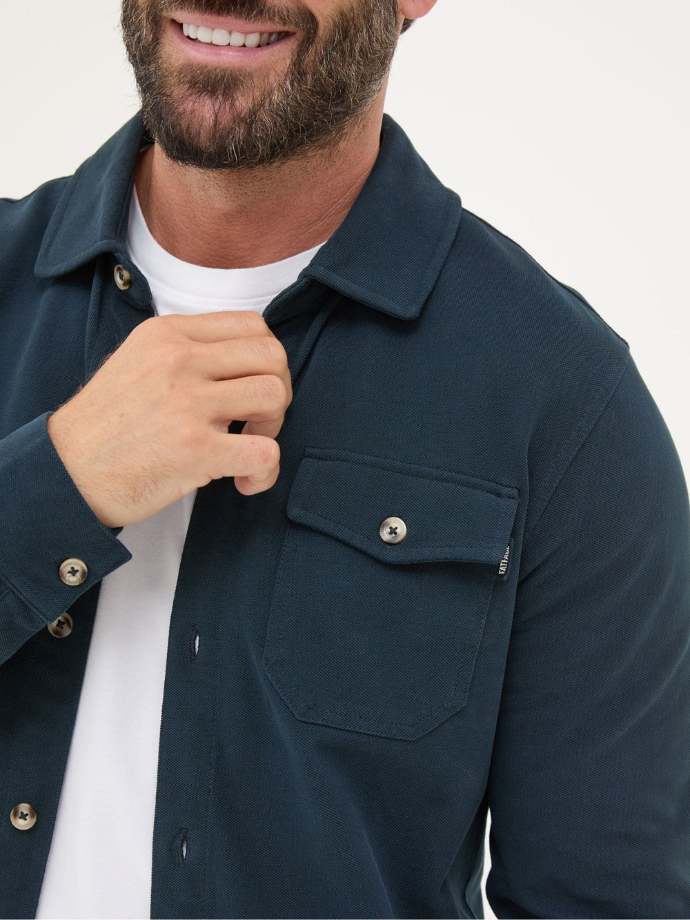 Navy Blue Long Sleeve Pique Shirt