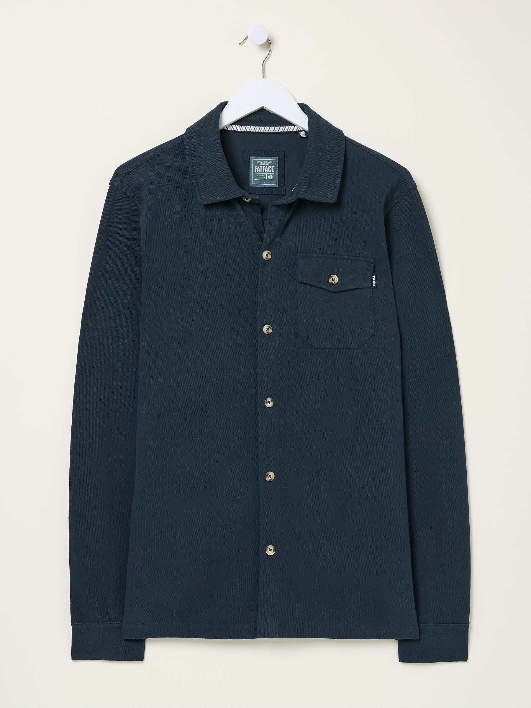 Navy Blue Long Sleeve Pique Shirt