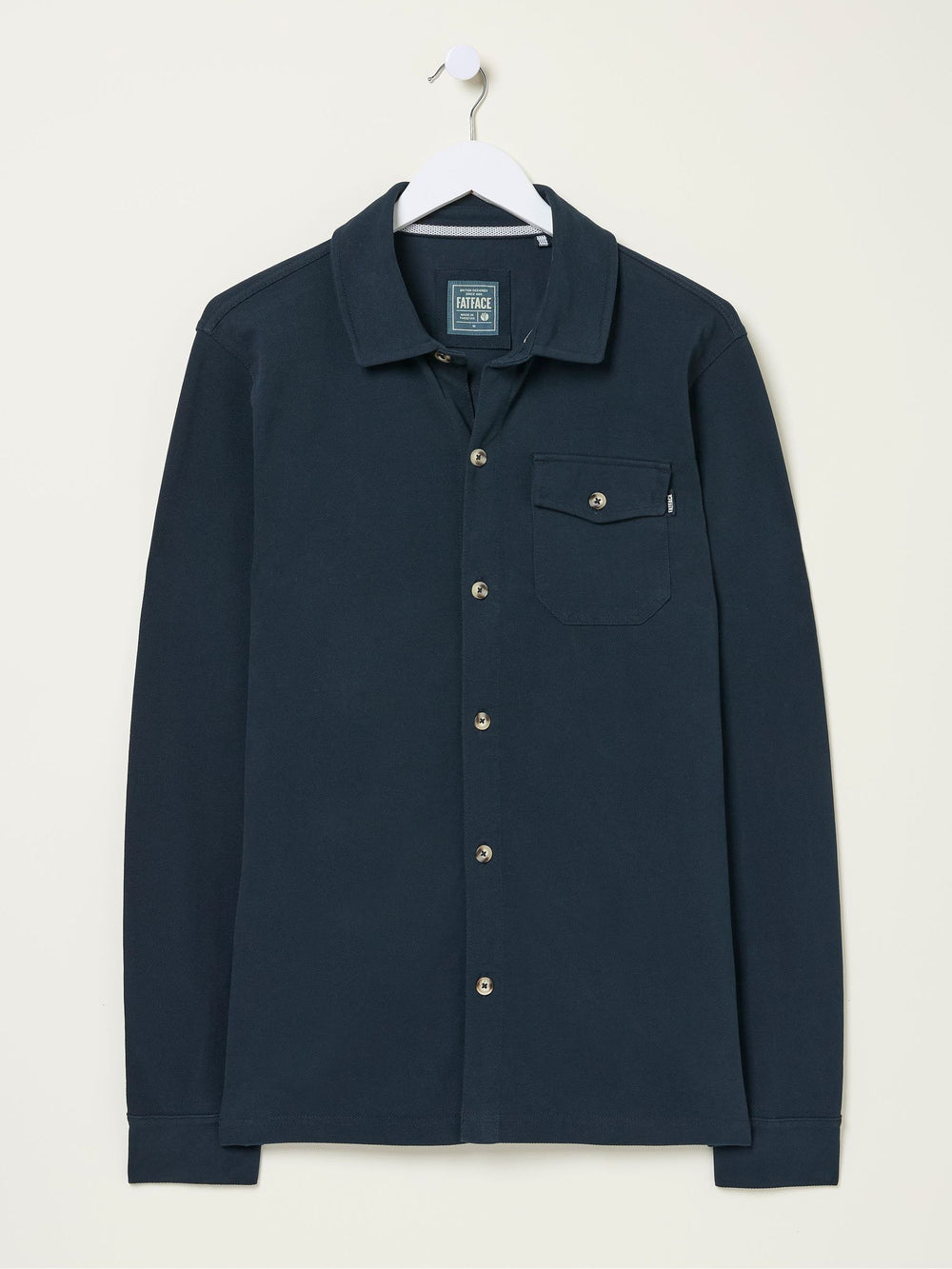 Navy Blue Long Sleeve Pique Shirt
