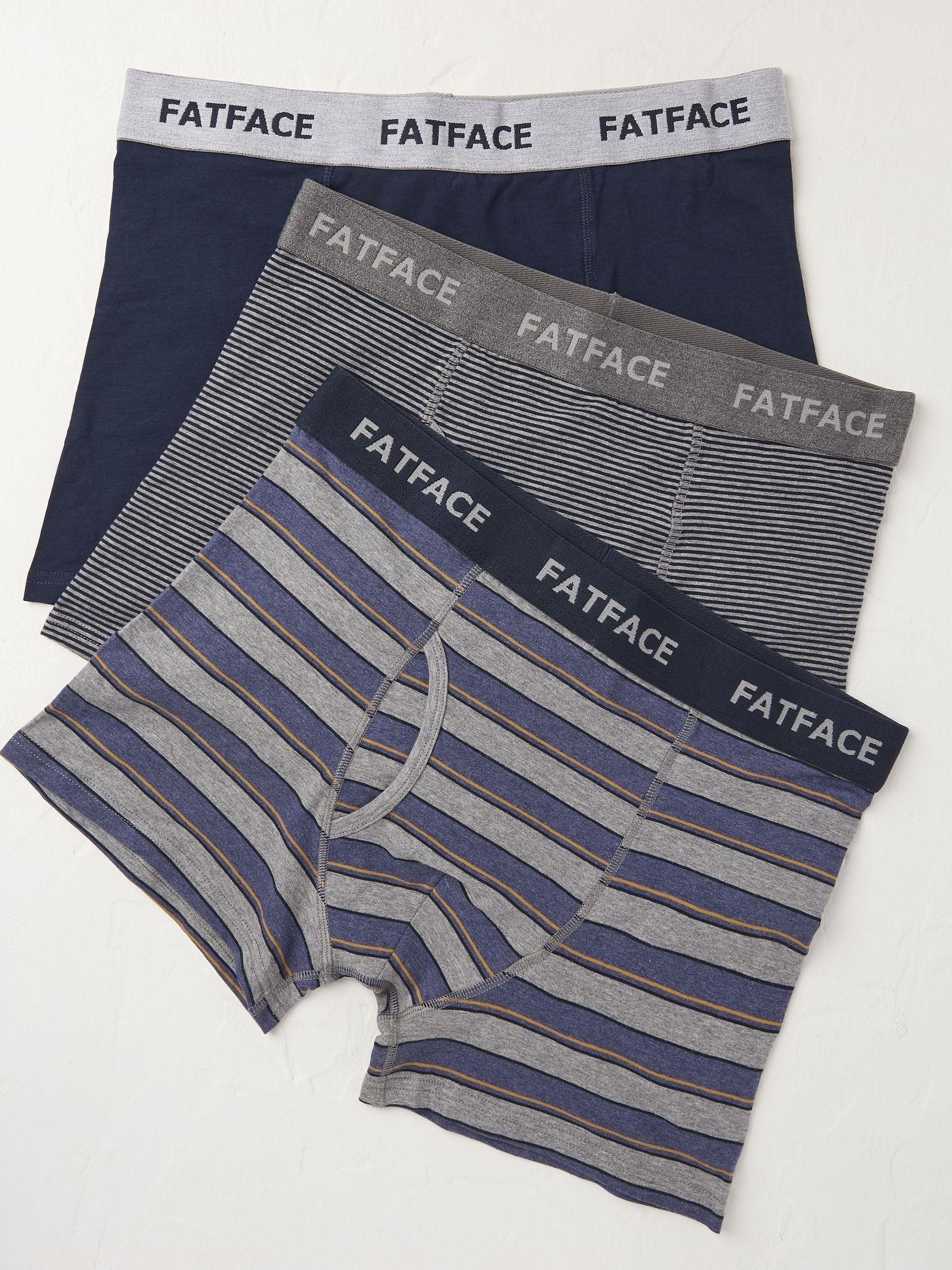 Navy Blue/Grey Stripe Cotton Boxers 3 Pack