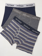 Navy Blue/Grey Stripe Cotton Boxers 3 Pack