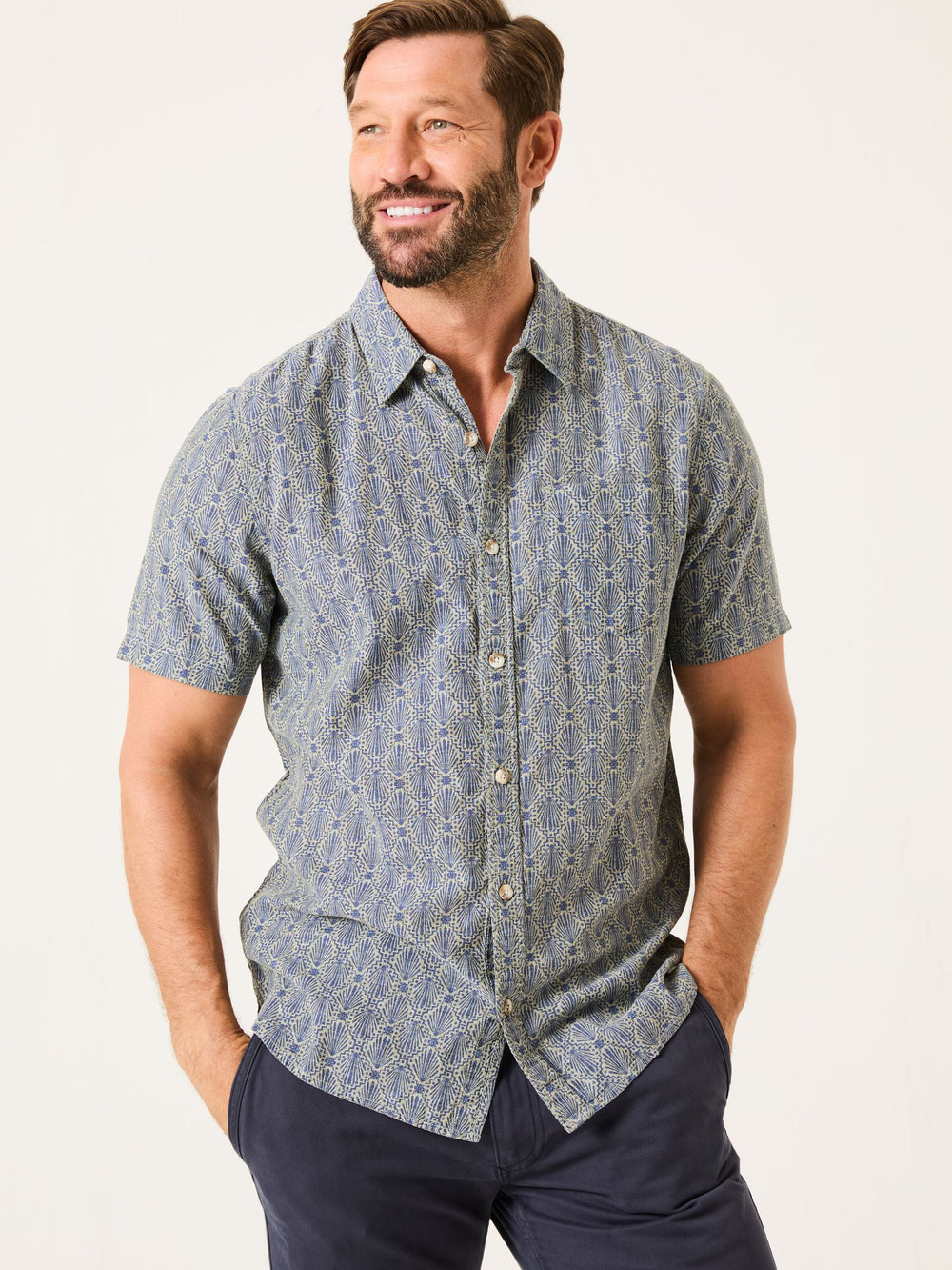 Blue Short Sleeve Deco Print Shirt
