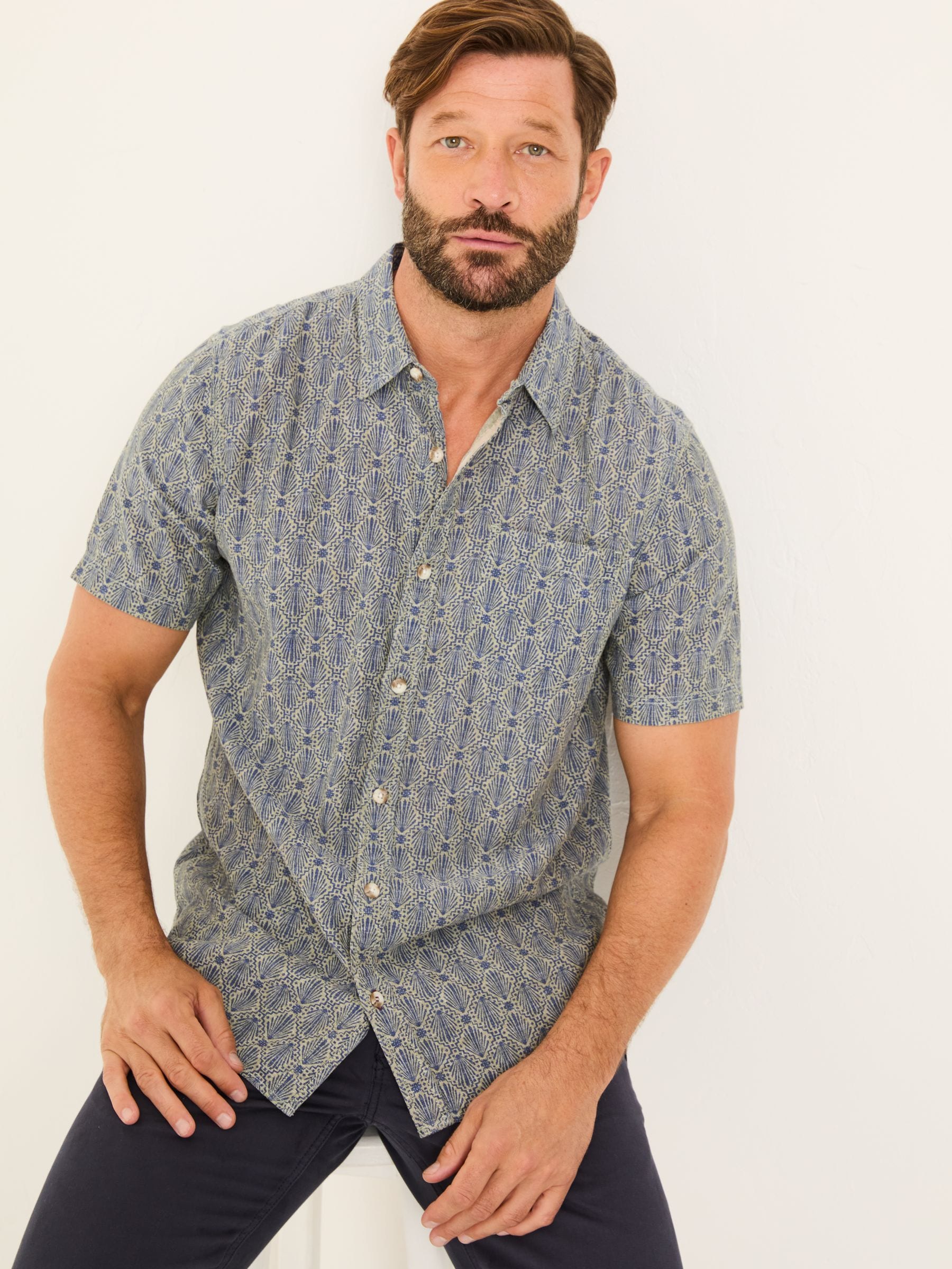 Blue Short Sleeve Deco Print Shirt