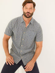 Blue Short Sleeve Deco Print Shirt