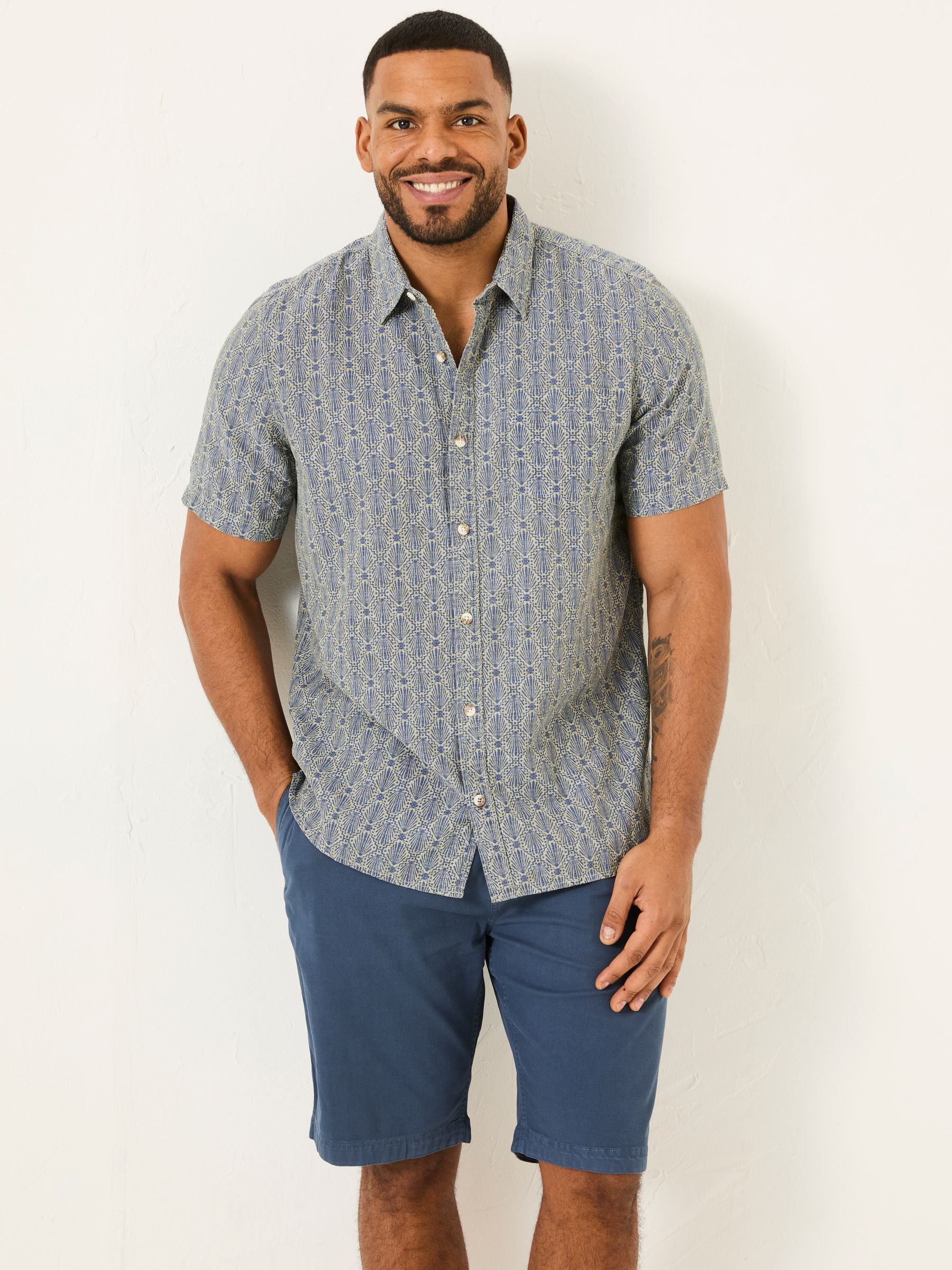 Blue Short Sleeve Deco Print Shirt