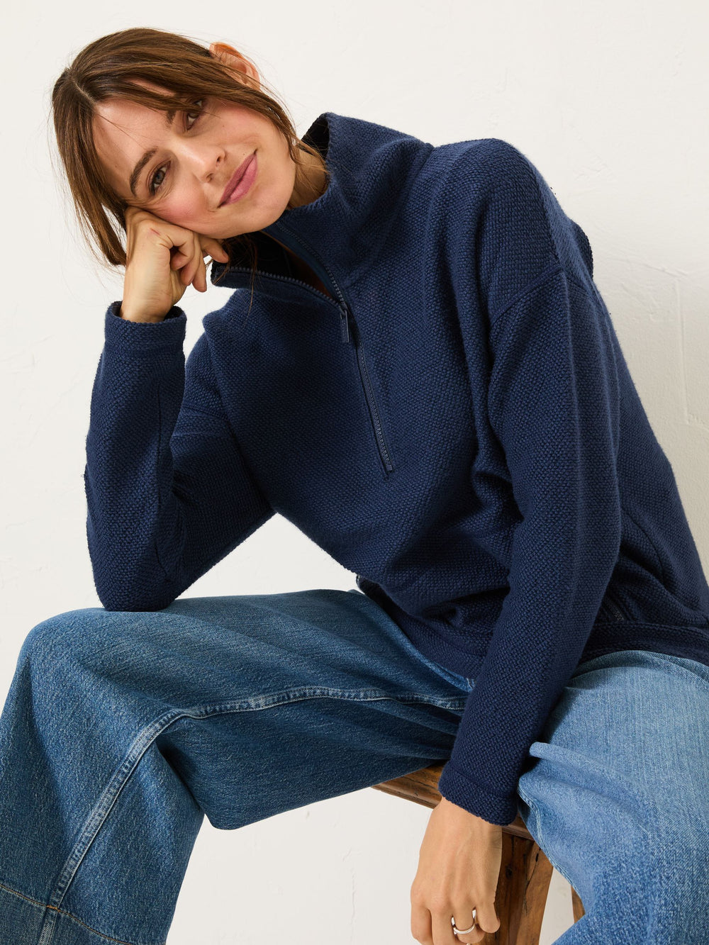 Navy Thea Half Neck Sweatshirt