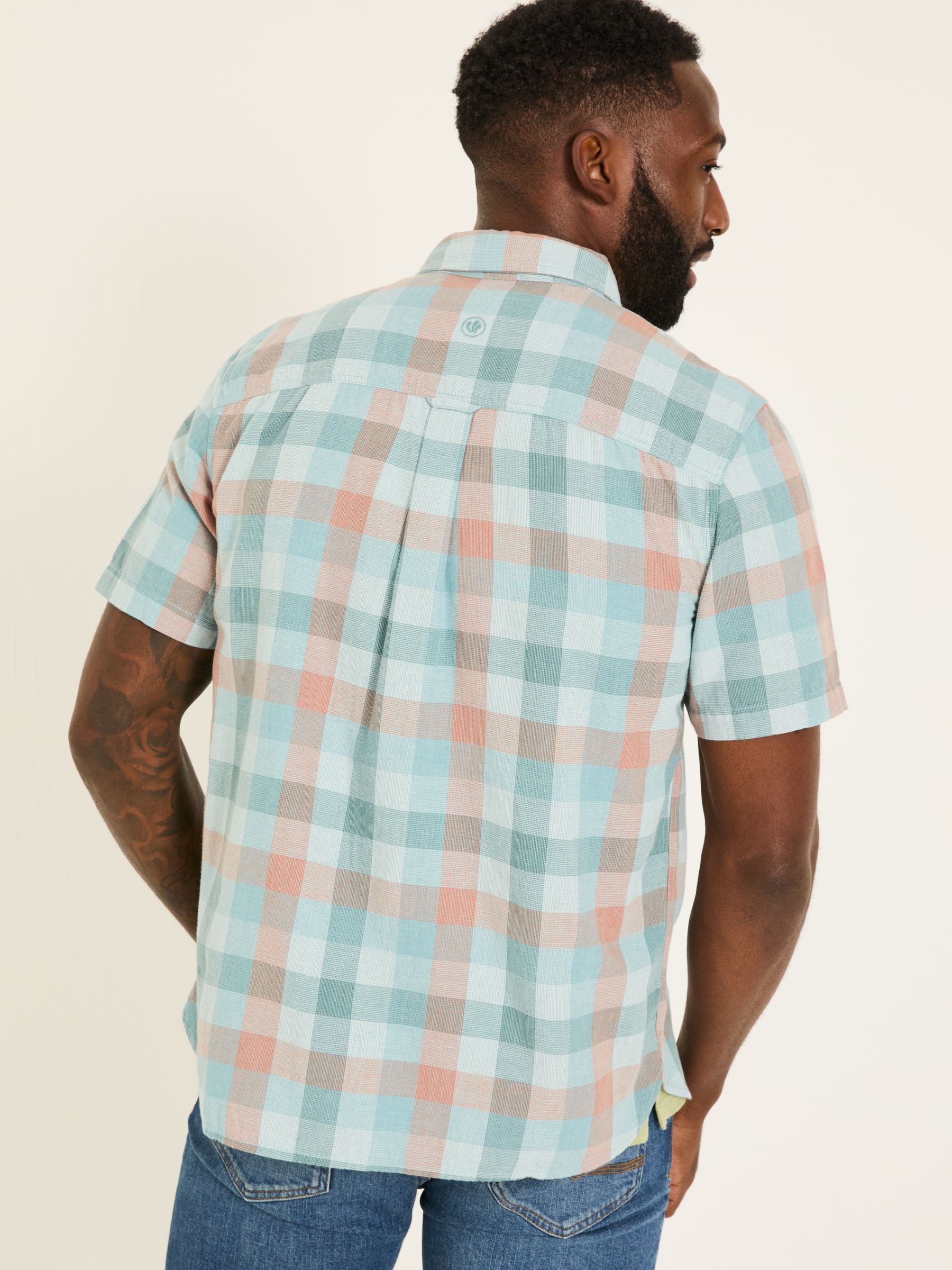 Pale Blue Short Sleeve Port Check Shirt