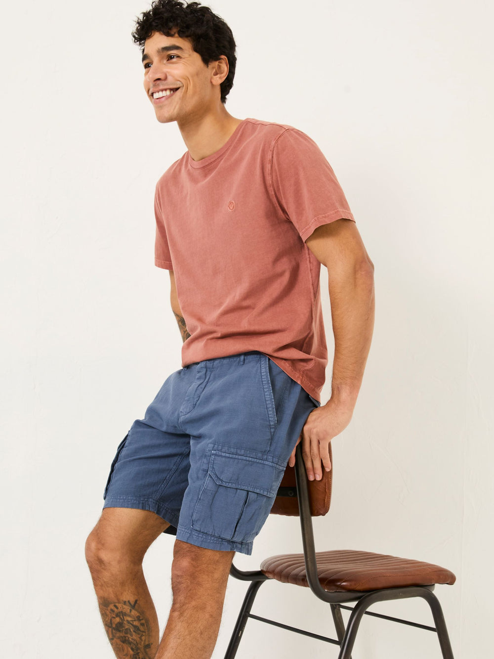 Blue Cotton Linen Cargo Shorts