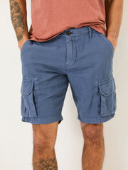Blue Cotton Linen Cargo Shorts