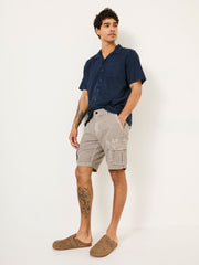 Grey Cotton Linen Cargo Shorts