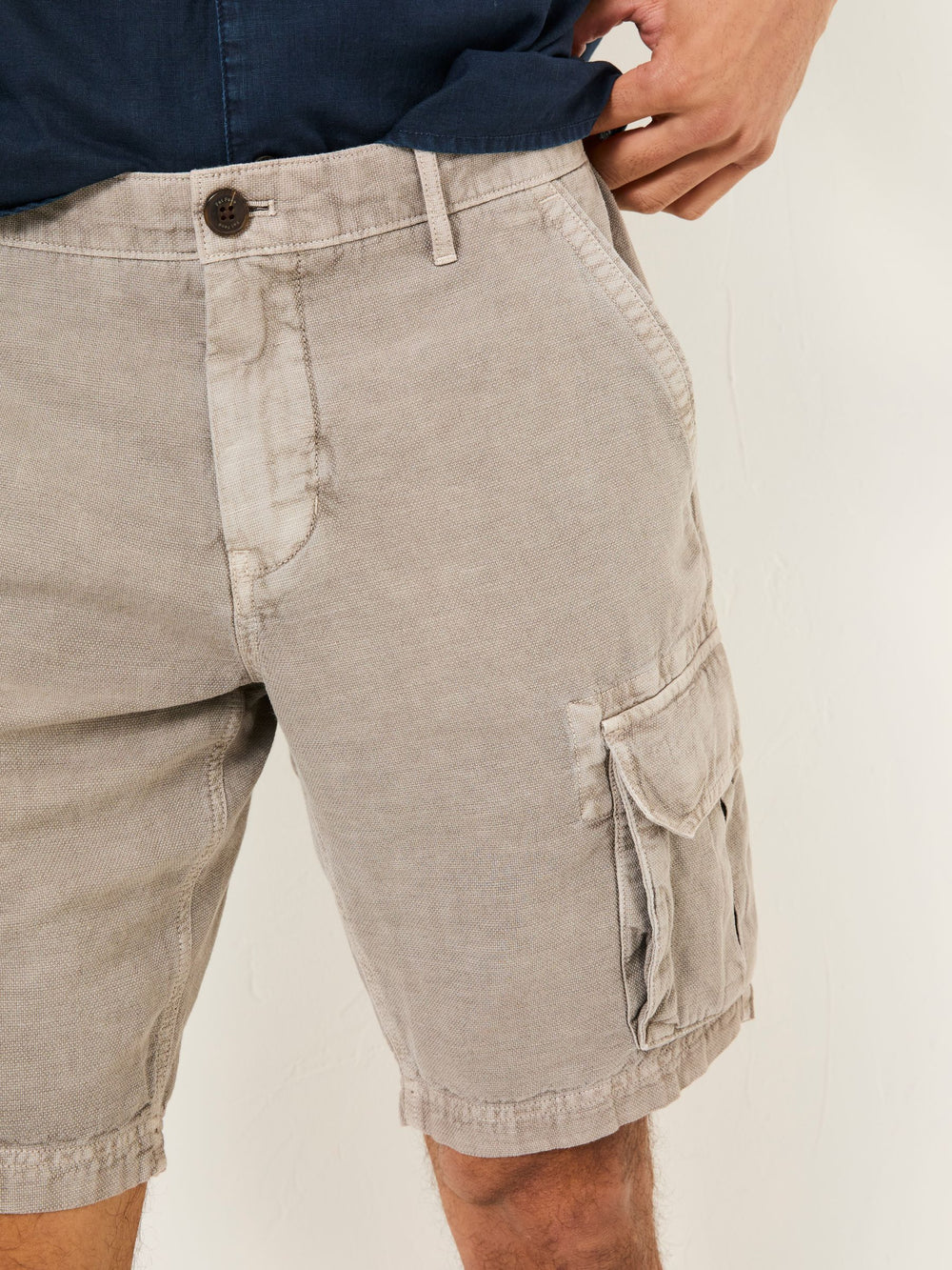 Grey Cotton Linen Cargo Shorts