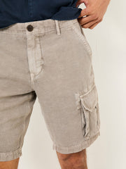 Grey Cotton Linen Cargo Shorts