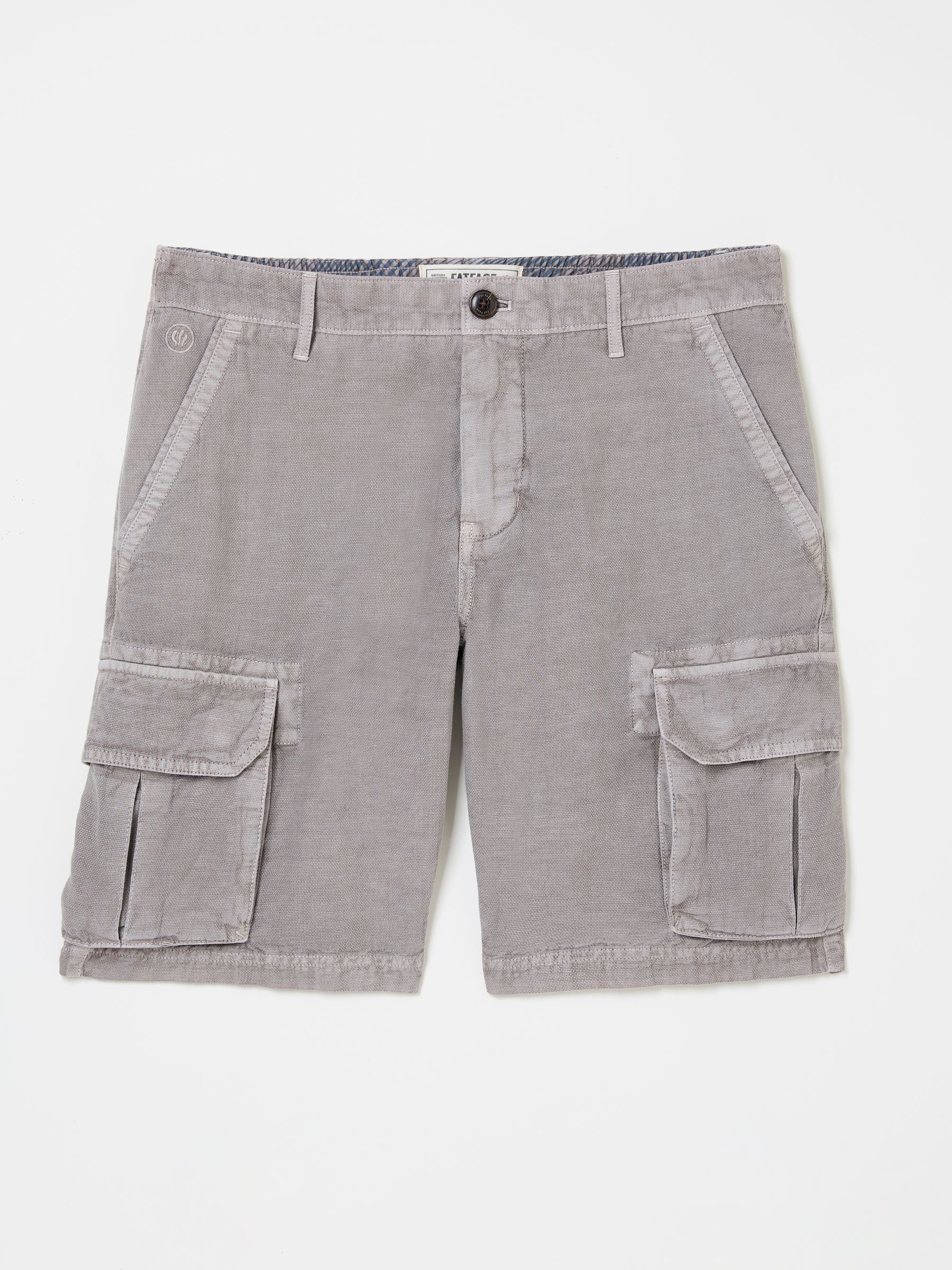 Grey Cotton Linen Cargo Shorts