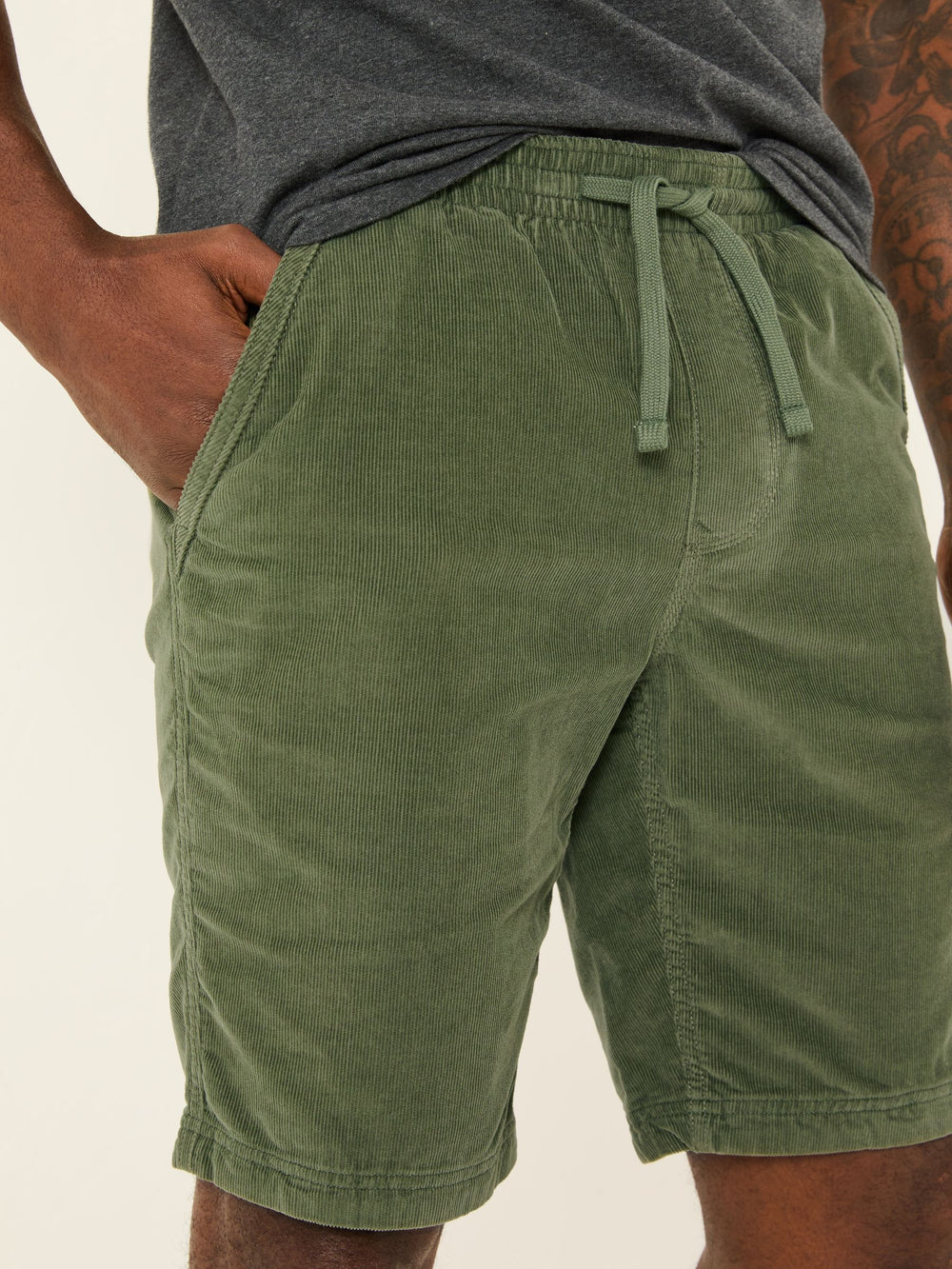 Seaton Khaki Green Pull On Cord Shorts
