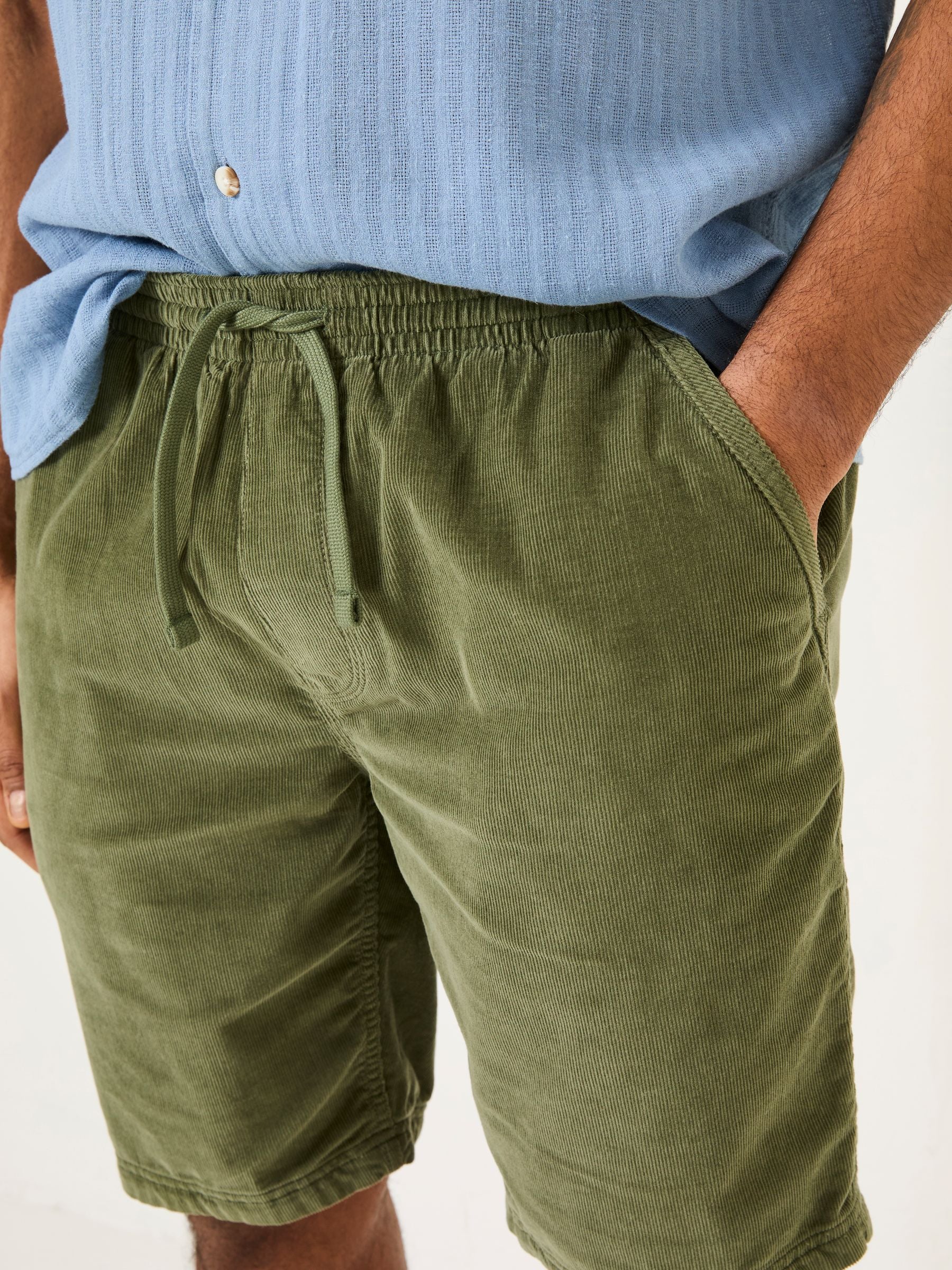 Seaton Khaki Green Pull On Cord Shorts
