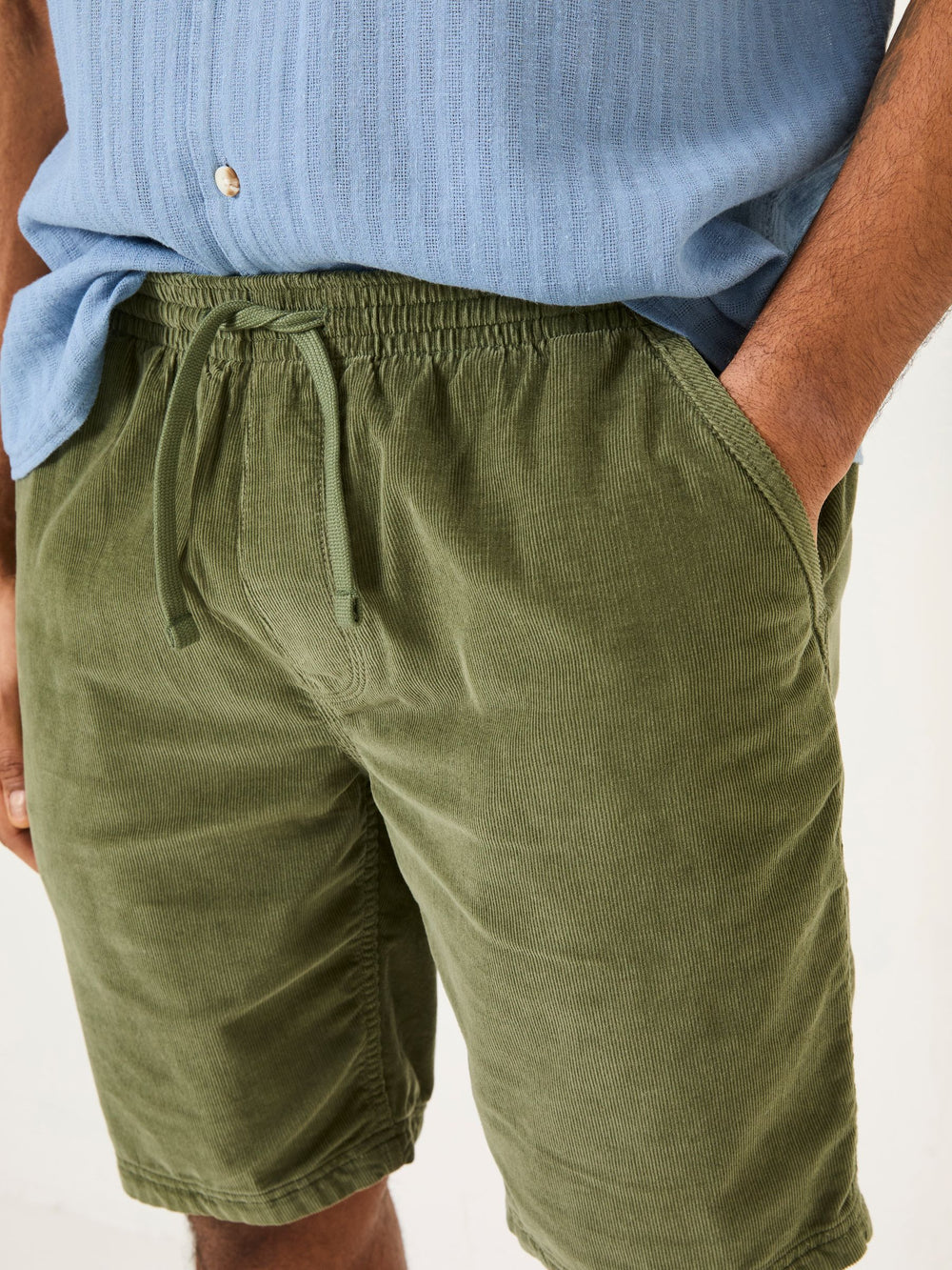 Seaton Khaki Green Pull On Cord Shorts