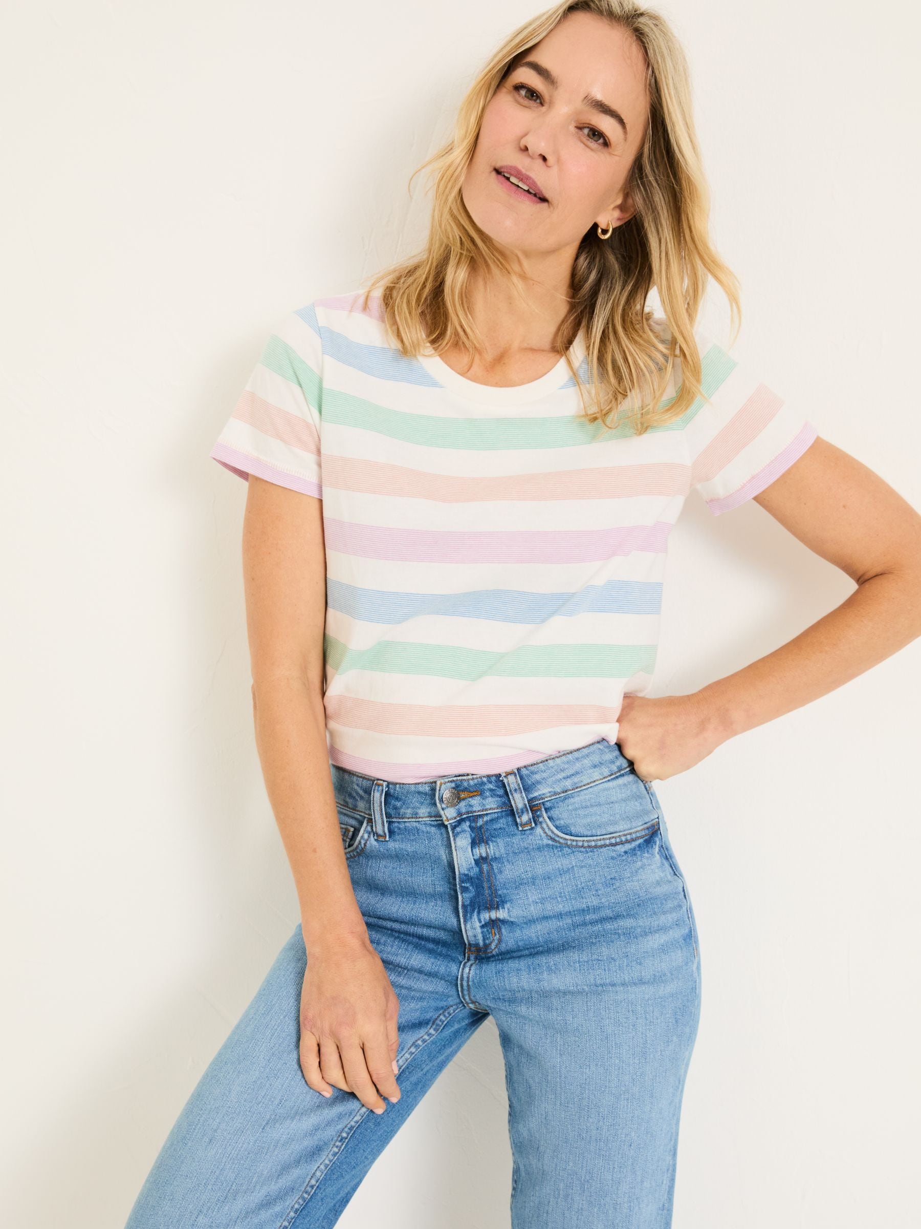 Natalie Natural Short Sleeve Stripe T Shirt