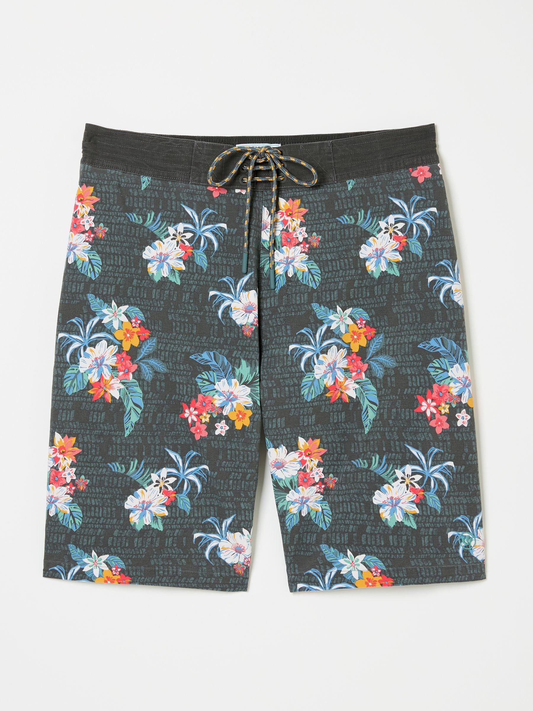 Camber Washed Black Hibiscus Swim Shorts