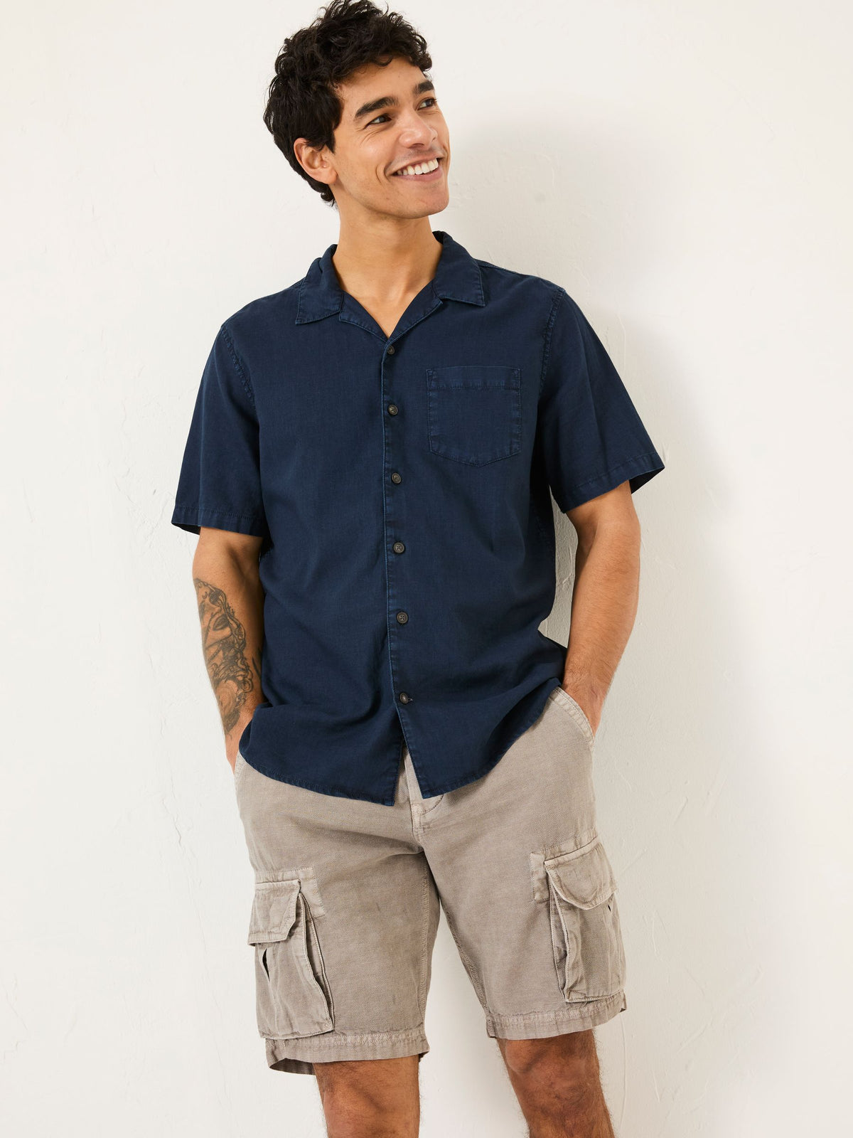 Bugle Navy Linen Cotton Shirt