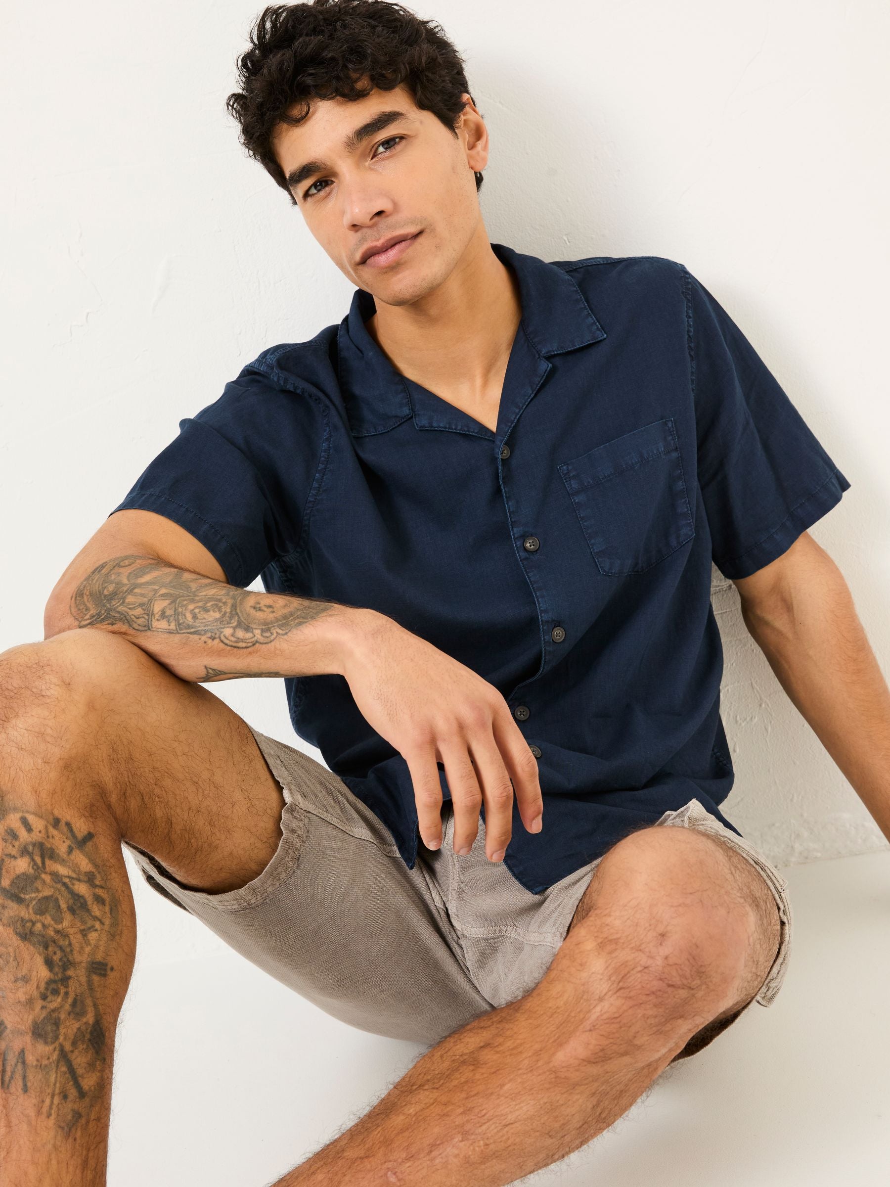 Bugle Navy Linen Cotton Shirt