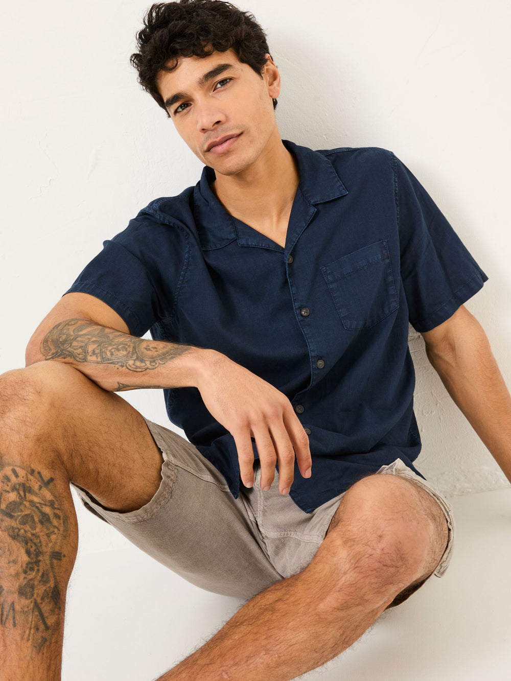Bugle Navy Linen Cotton Shirt