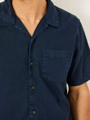 Bugle Navy Linen Cotton Shirt