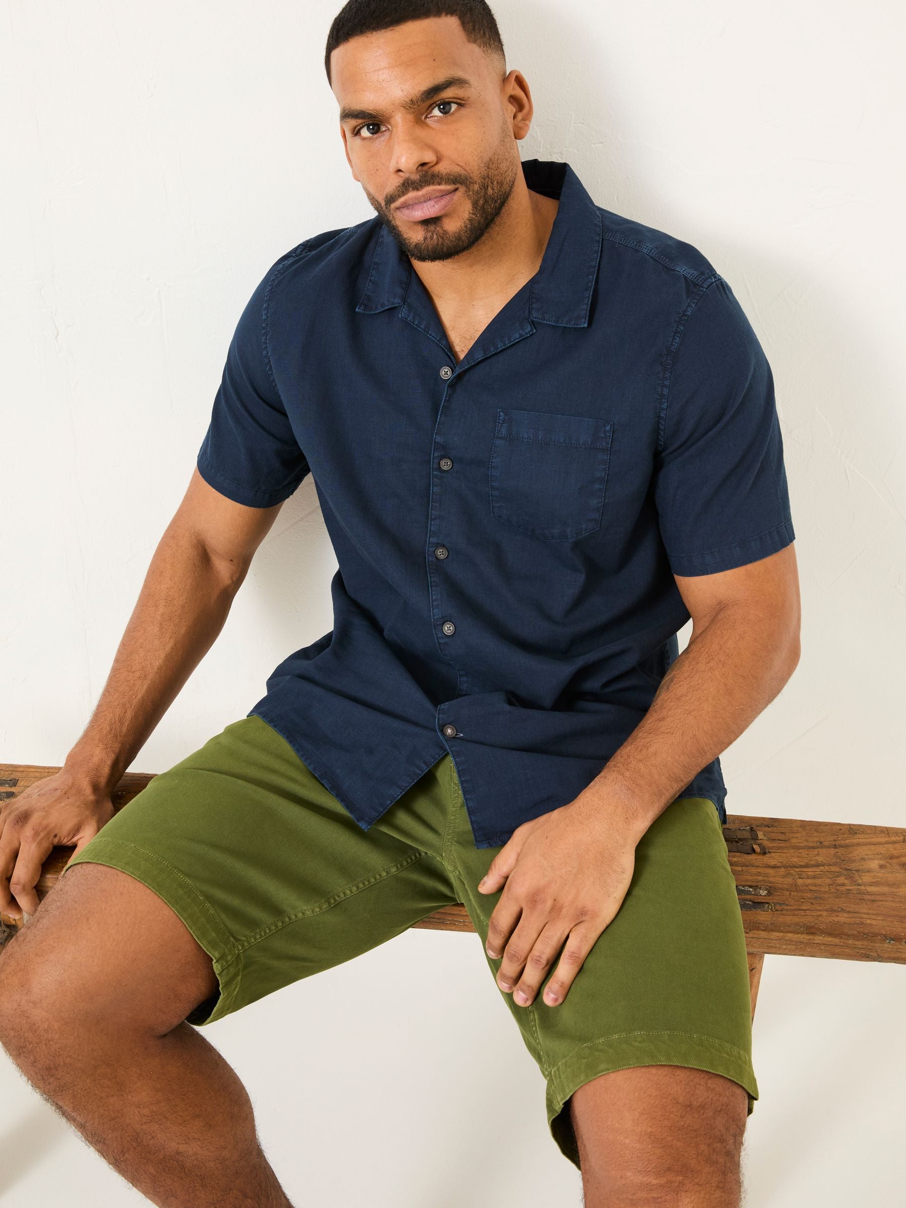 Bugle Navy Linen Cotton Shirt