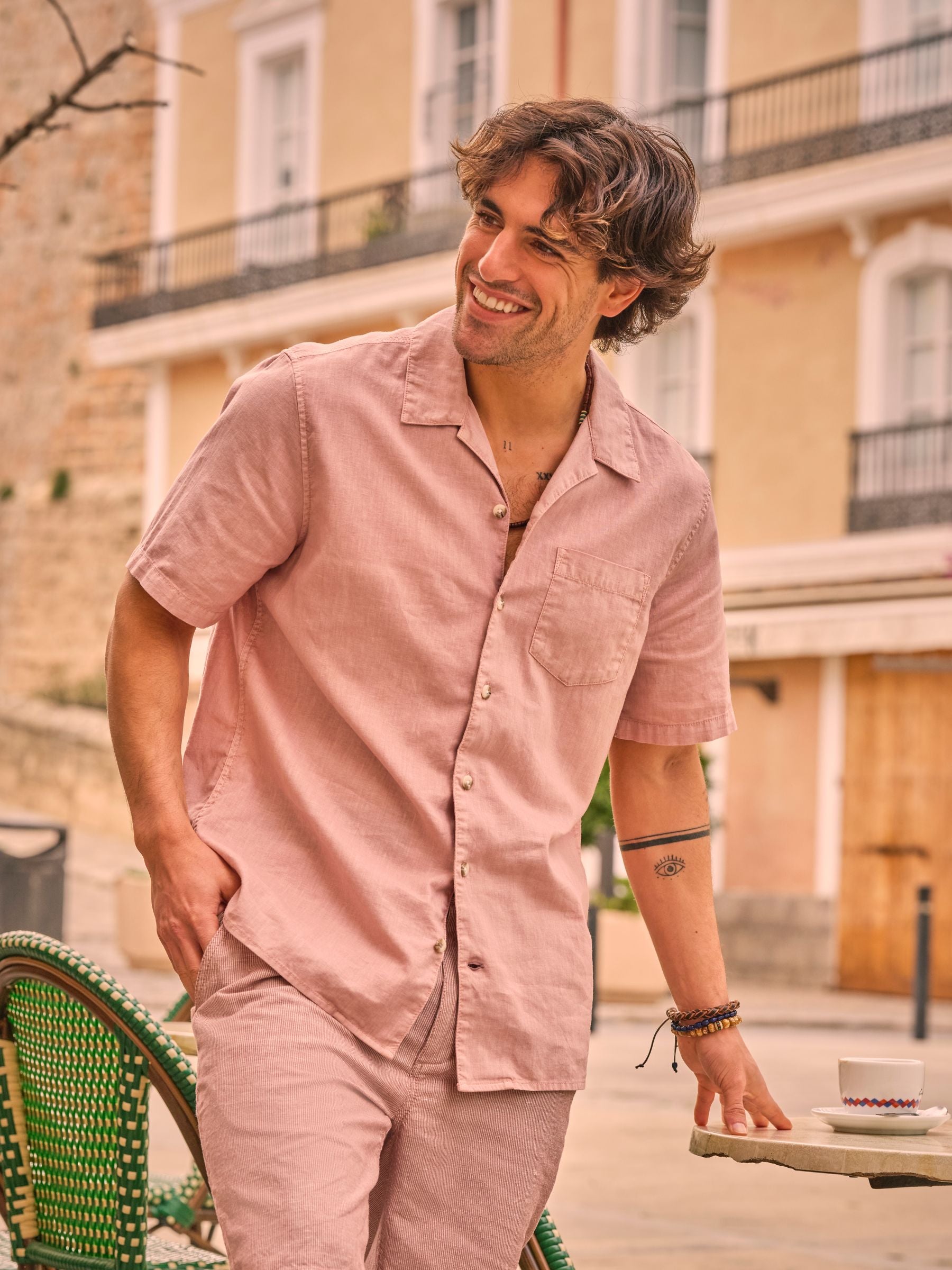 Bugle Dusky Pink Linen Cotton Shirt