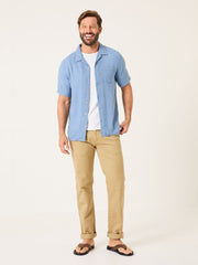 Bugle Blue Stripe Short Sleeve Linen Cotton Shirt