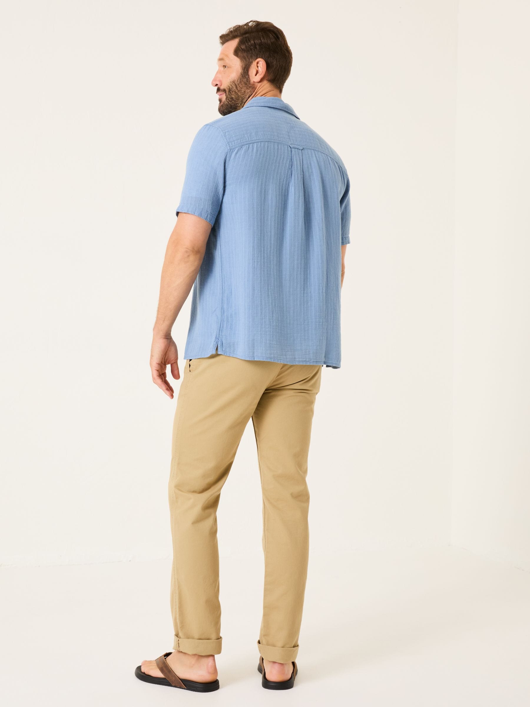 Bugle Blue Stripe Short Sleeve Linen Cotton Shirt