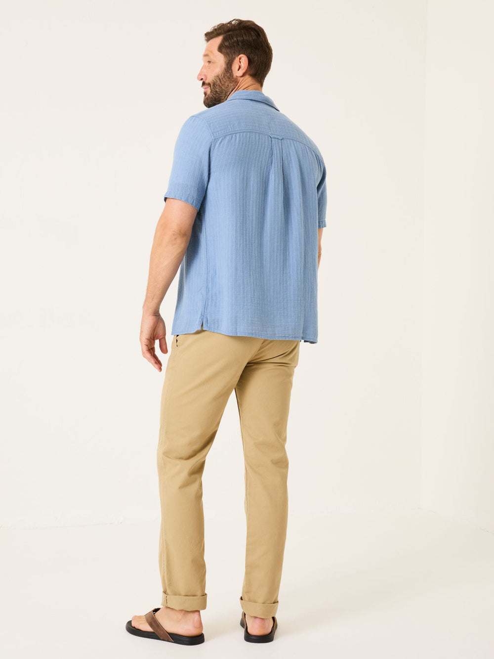 Bugle Blue Stripe Short Sleeve Linen Cotton Shirt