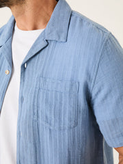 Bugle Blue Stripe Short Sleeve Linen Cotton Shirt