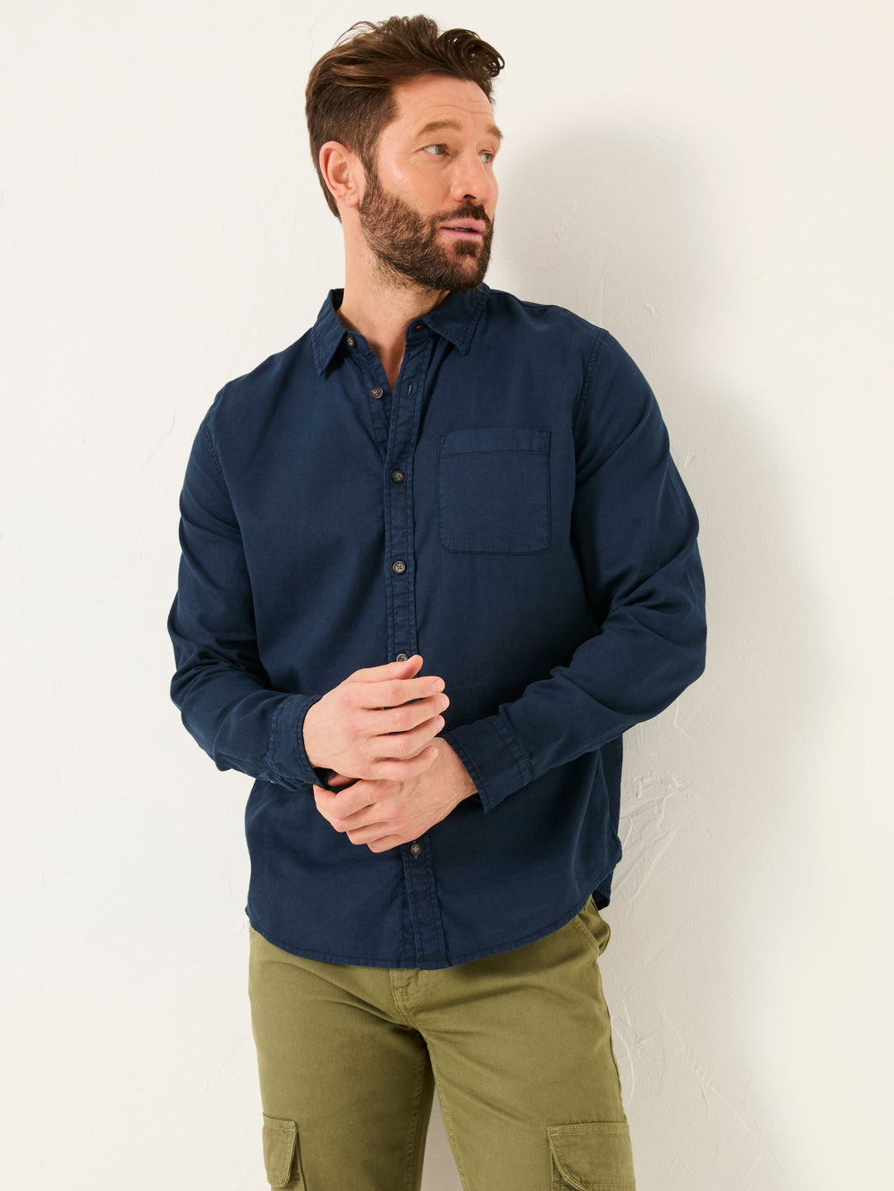 Bugle Navy Linen Cotton Shirt