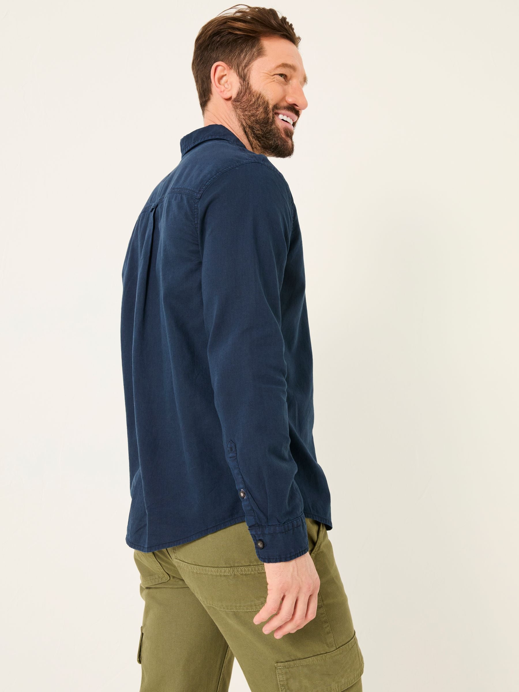 Bugle Navy Linen Cotton Shirt