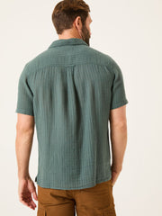 Bugle Dusky Green Stripe Short Sleeve Linen Cotton Shirt
