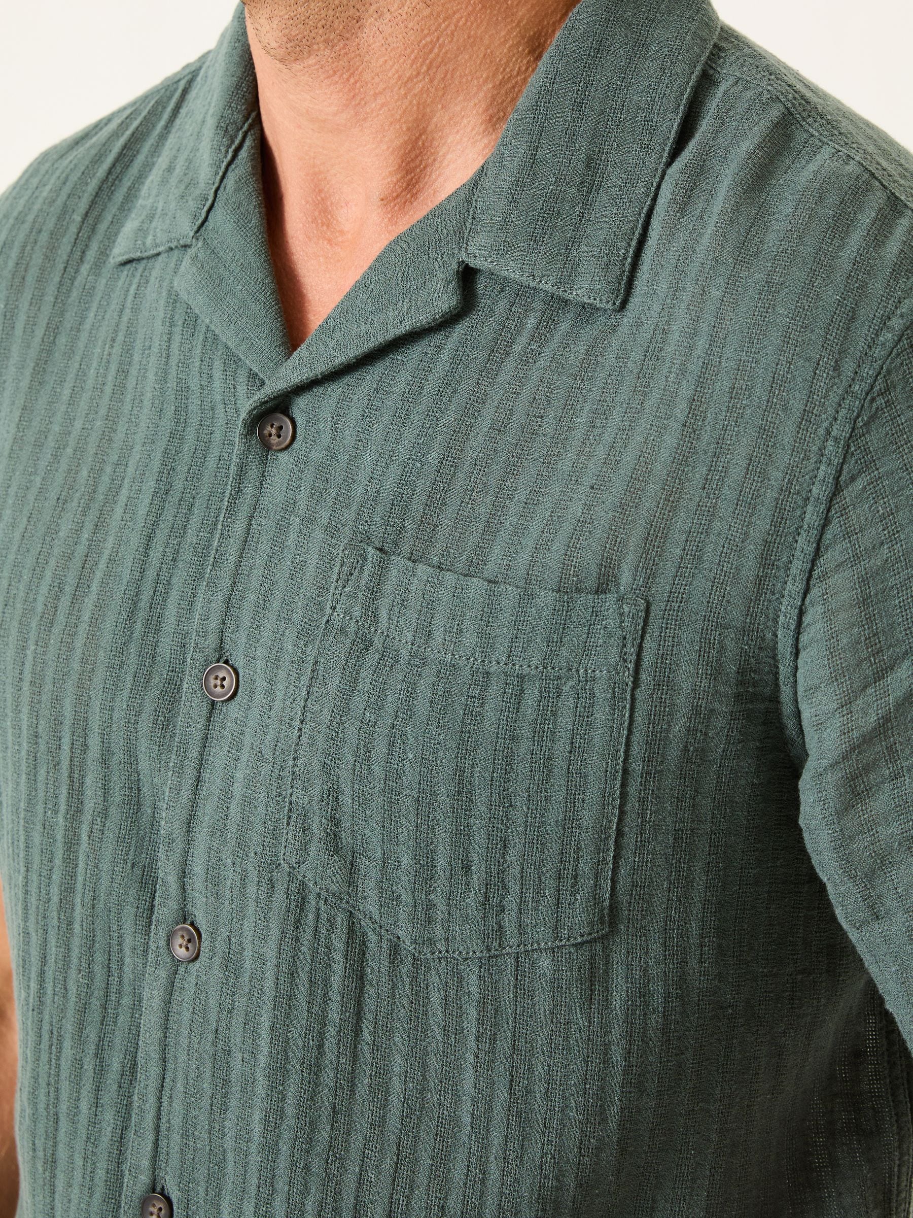 Bugle Dusky Green Stripe Short Sleeve Linen Cotton Shirt