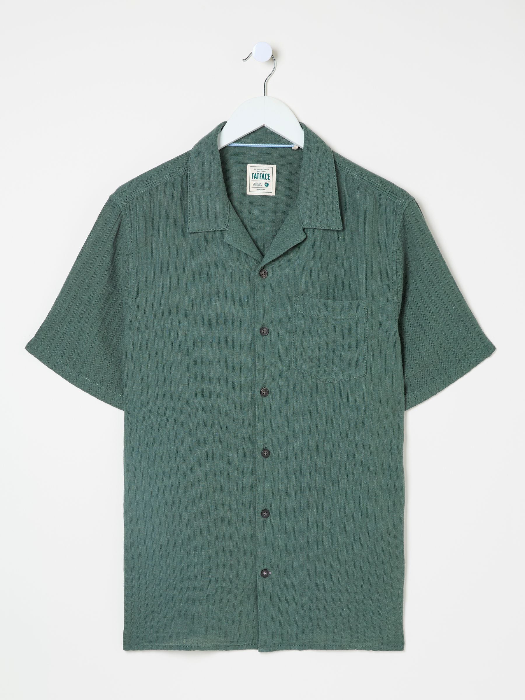 Bugle Dusky Green Stripe Short Sleeve Linen Cotton Shirt