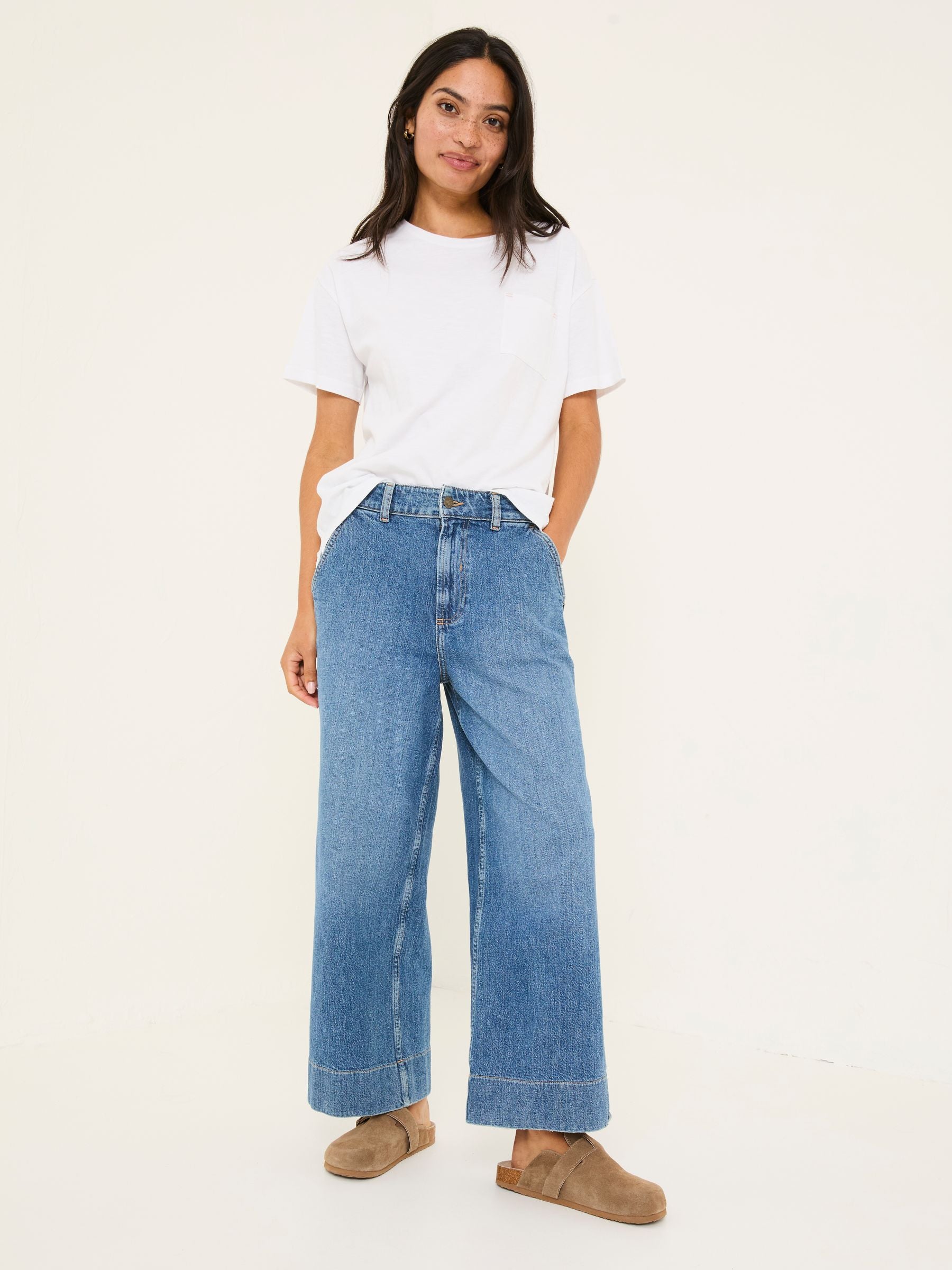 Hove Blue Denim Wide Leg Crop Jeans