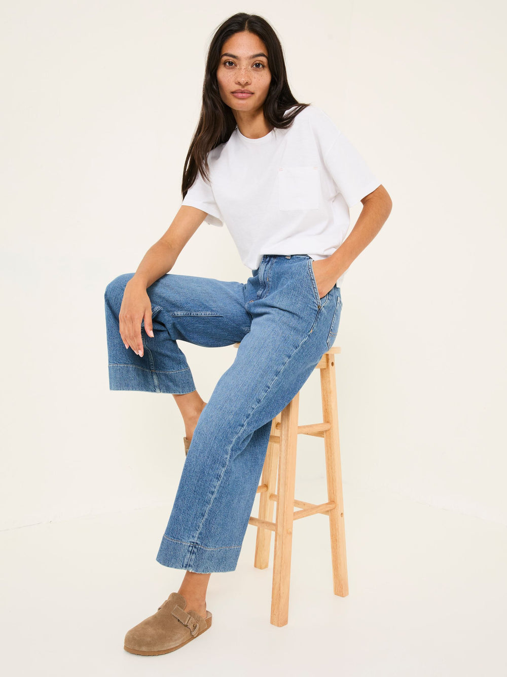 Hove Blue Denim Wide Leg Crop Jeans