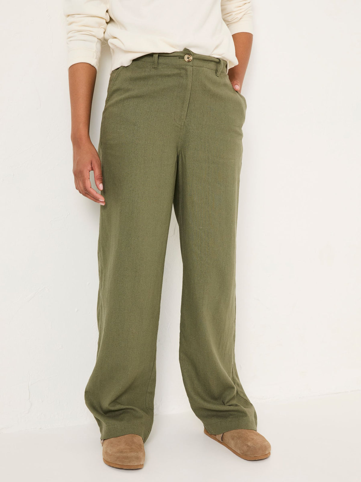 Ellie Khaki Green Straight Leg Trousers