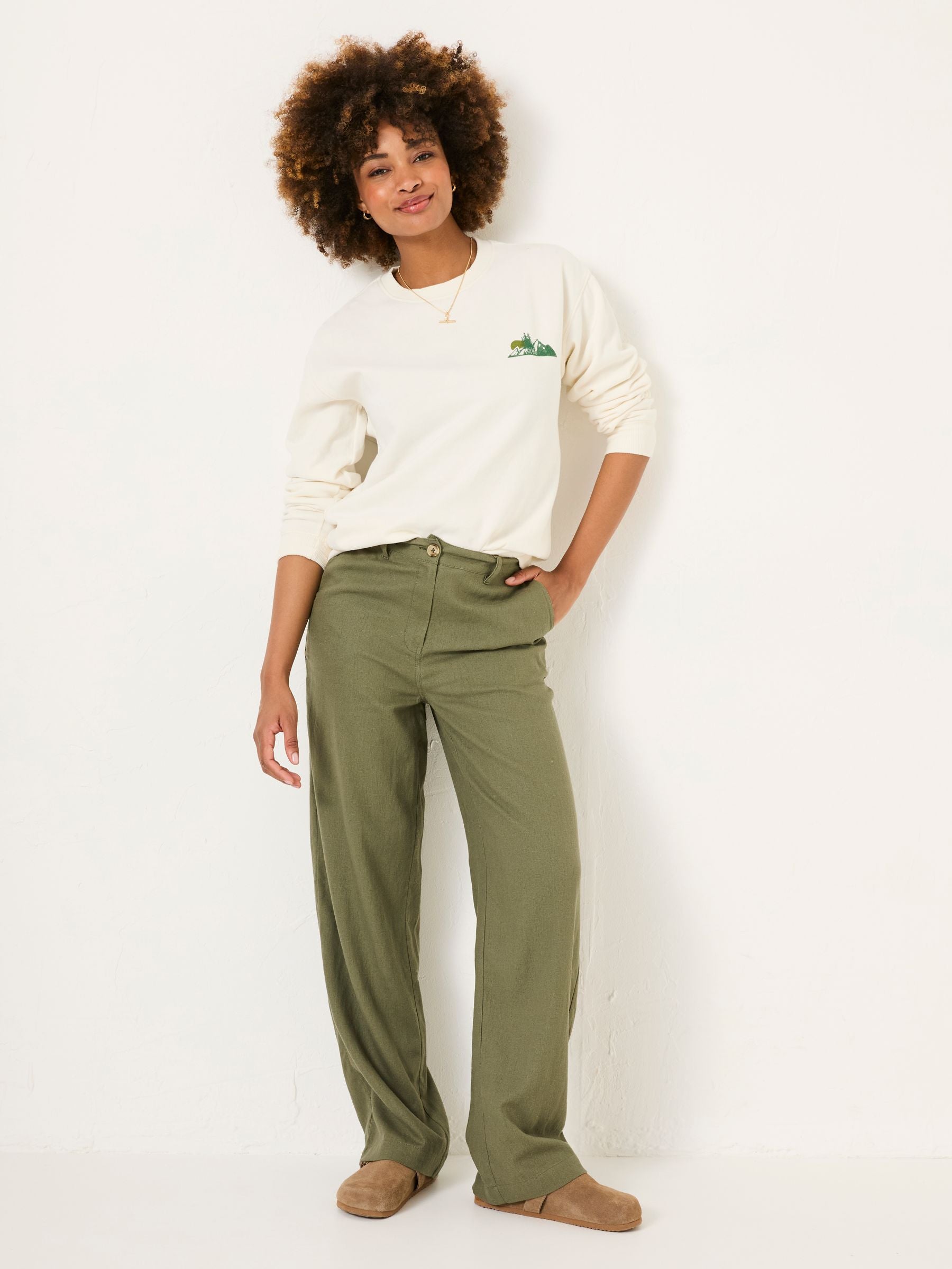 Ellie Khaki Green Straight Leg Trousers