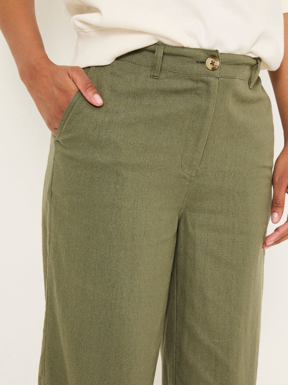 Ellie Khaki Green Straight Leg Trousers